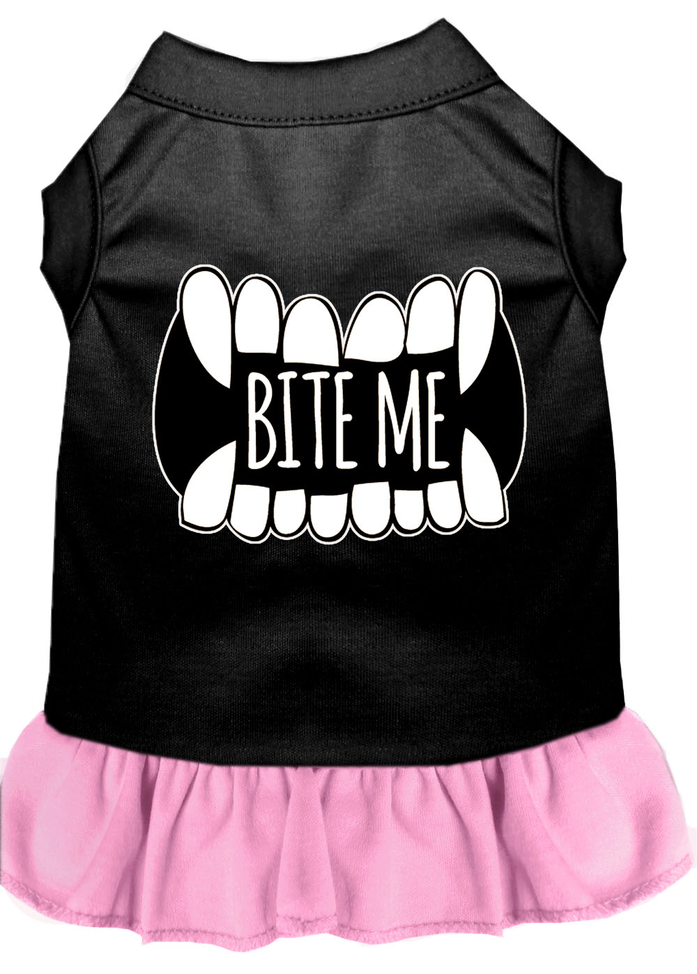 Bite Me Screen Print Dog Dress Black with Light Pink XL